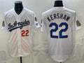 Los Angeles Dodgers #22 Clayton Kershaw White MWATKINS 2026 Gold Collection 9x & B2B Champs Patch Stitched Jersey