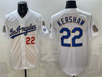 Los Angeles Dodgers #22 Clayton Kershaw White MWATKINS 2026 Gold Collection 9x & B2B Champs Patch Stitched Jersey