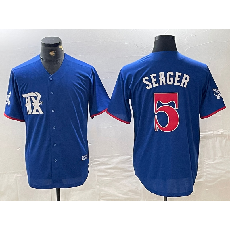 Texas Rangers #5 Corey Seager Royal Blue MWATKINS 2023 City Connect Stitched Jersey