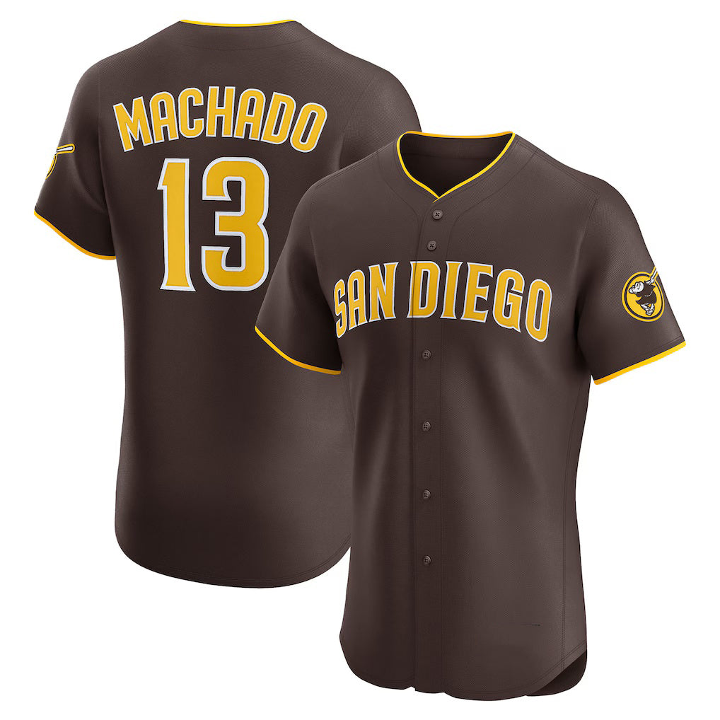 San Diego Padres #13 Manny Machado Brown MWATKINS Road Elite Jersey