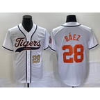 Detroit Tigers #28 Javier Baez Number White MWATKINS Cool Base Stitched Jersey