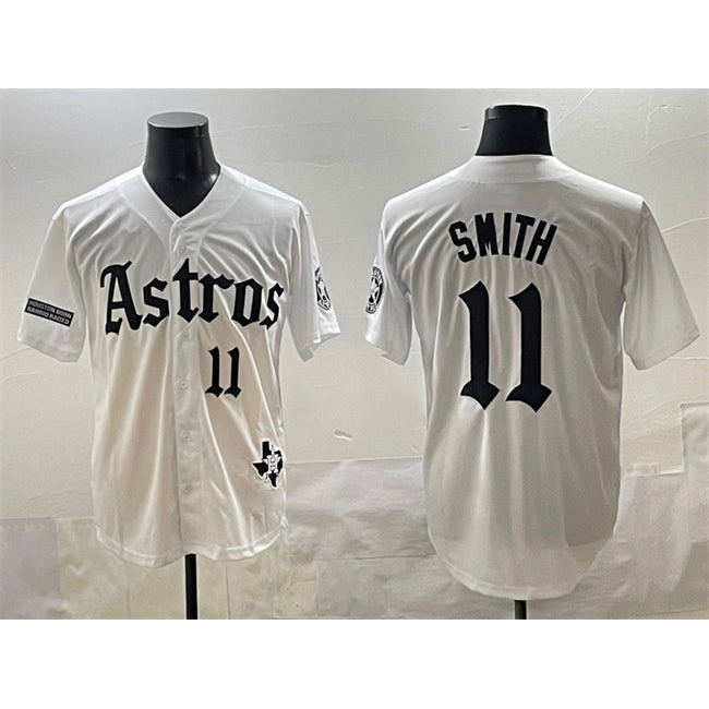 Houston Astros #11 Cam Smith White MWATKINS Gothic 'Houston Born Barrio Raised' Limited Stitched Jersey