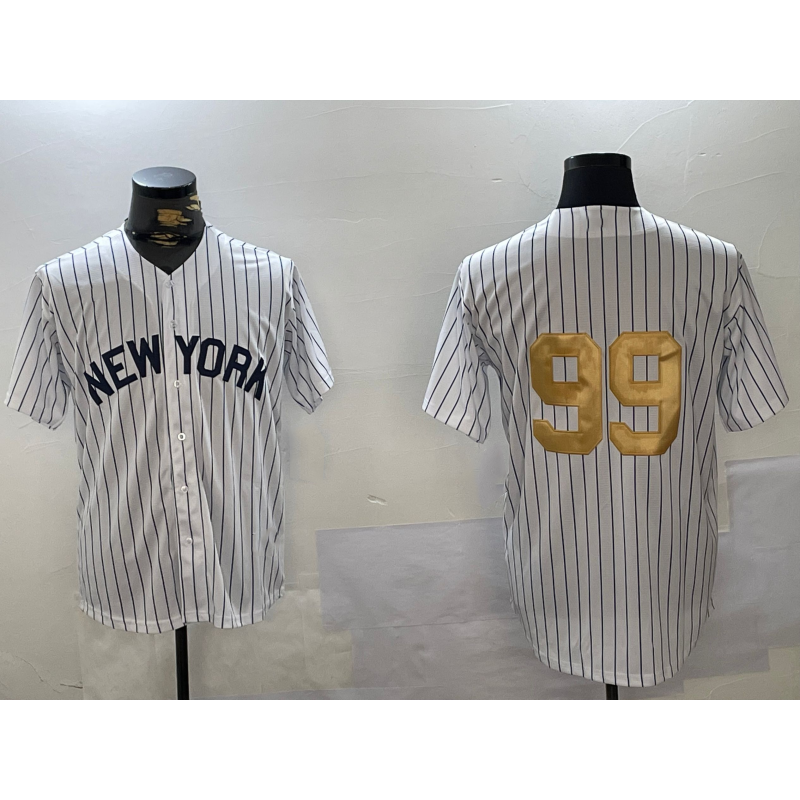 New York Yankees #99 Aaron Judge White MWATKINS Pinstripe Without Name Fashion Cool Base Jersey 2
