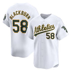 Oakland Athletics #58 Paul Blackburn White MWATKINS Home Limited Stitched Jersey