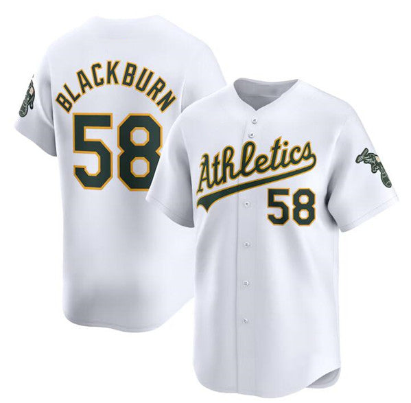 Oakland Athletics #58 Paul Blackburn White MWATKINS Home Limited Stitched Jersey