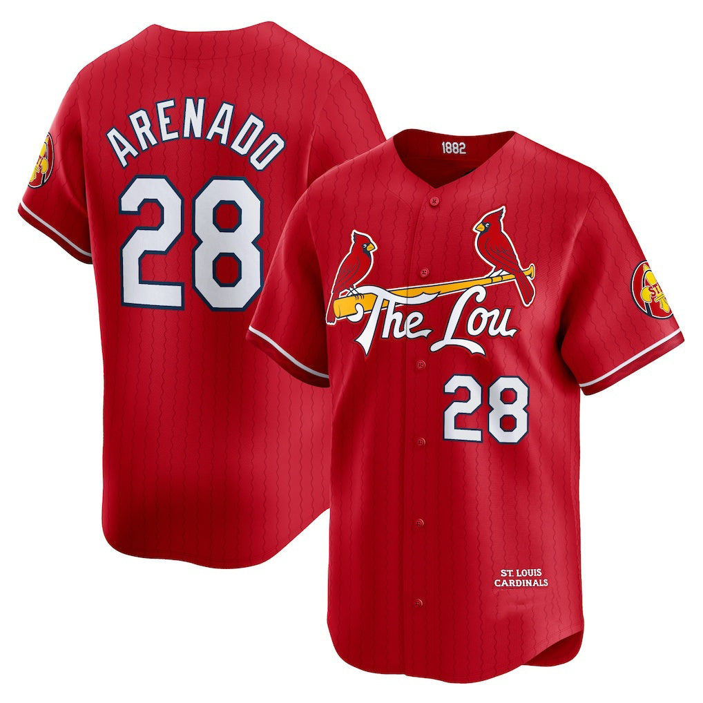 St. Louis Cardinals #28 Nolan Arenado Red MWATKINS 2024 City Connect Limited Player Jersey