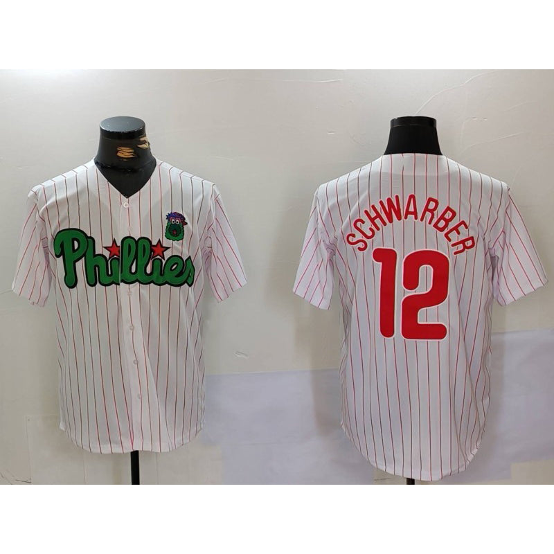 Philadelphia Phillies #12 Kyle Schwarber White Green MWATKINS Cool Base Stitched Jersey 2