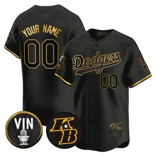 Custom Los Angeles Dodgers Vin Patch & Kobe Bryant Signature Vapor Premier Limited Jersey ¨C Black MWATKINS