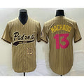 San Diego Padres #13 Manny Machado Number Tan MWATKINS Pinstripe 2023 City Connect Cool Base Stitched Jersey