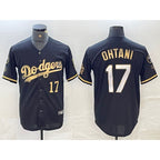 Los Angeles Dodgers #17 Shohei Ohtani Number Black Gold MWATKINS Stitched Cool Base Jersey 2