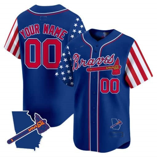 Custom Atlanta Braves 2024 Independence Day Vapor Premier Limited Jersey V2 ¨C Royal MWATKINS