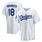 Los Angeles Dodgers #18 Yoshinobu Yamamoto White MWATKINS 2025 World Series Champions Home Replica Jersey