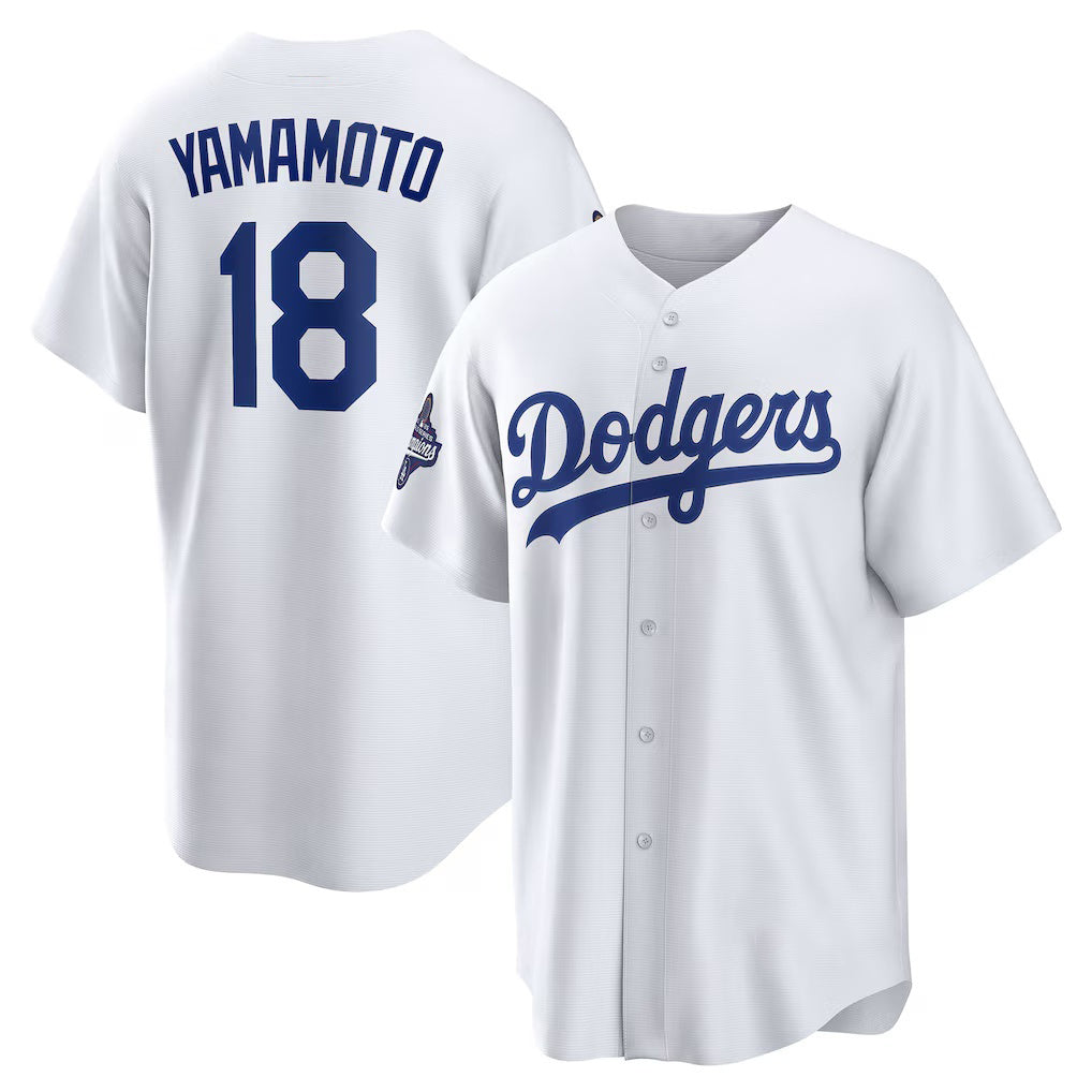 Los Angeles Dodgers #18 Yoshinobu Yamamoto White MWATKINS 2025 World Series Champions Home Replica Jersey