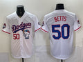 Los Angeles Dodgers #50 Mookie Betts White MWATKINS Hello Kitty Night 2025 World Series Champions Patch Stitched Jersey