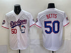 Los Angeles Dodgers #50 Mookie Betts White MWATKINS Hello Kitty Night 2025 World Series Champions Patch Stitched Jersey