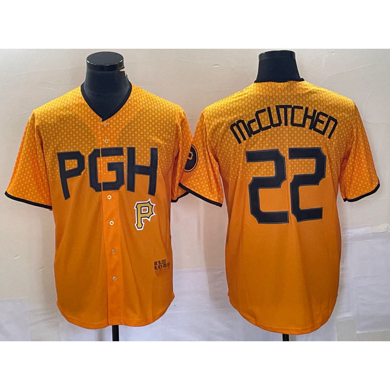 Pittsburgh Pirates #22 Andrew McCutchen Gold MWATKINS 2023 City Connect Stitched Jersey 2