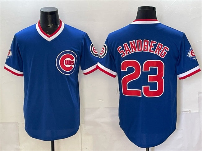 Chicago Cubs #23 Ryne Sandberg Royal MWATKINS 150th Anniversary Throwback Vapor Limited Stitched Jersey