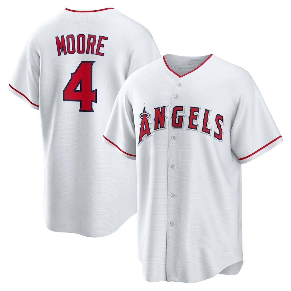 Los Angeles Angels #4 Christian Moore White MWATKINS Home Replica Jersey
