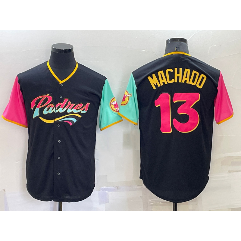 San Diego Padres #13 Manny Machado Black MWATKINS 2022 City Connect Cool Base Stitched Jersey