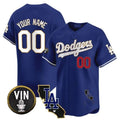 Custom Los Angeles Dodgers Vin & California Patch Gold Trim Vapor Premier Limited Jersey ¨C Royal MWATKINS