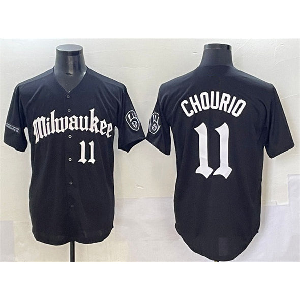 Milwaukee Brewers #11 Jackson Chourio Black MWATKINS 'Gothic 414 Shadows Edition' Vapor Premier Limited Stitched Jersey