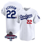 Los Angeles Dodgers #22 Clayton Kershaw White MWATKINS 2024 World Series Champions Home Limited Stitched Jersey