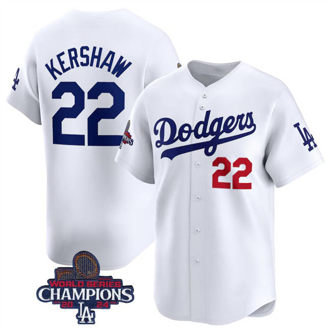 Los Angeles Dodgers #22 Clayton Kershaw White MWATKINS 2024 World Series Champions Home Limited Stitched Jersey