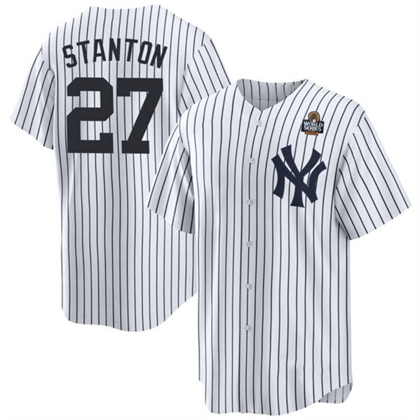 New York Yankees #27 Giancarlo Stanton White MWATKINS 2024 World Series With Name Cool Base Stitched Jersey