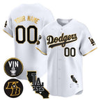Custom Los Angeles Dodgers Vin Patch & Kobe Bryant Gold Trim Vapor Premier Limited Jersey V2 ¨C White Gold MWATKINS