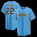 Milwaukee Brewers #22 Christian Yelich Light Blue MWATKINS Road Replica Jersey