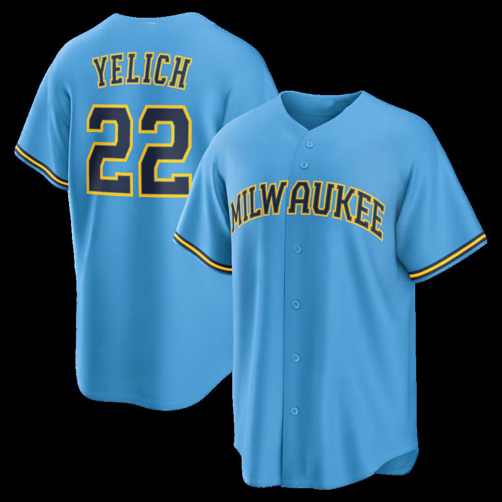 Milwaukee Brewers #22 Christian Yelich Light Blue MWATKINS Road Replica Jersey