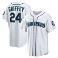 Seattle Mariners #24 Ken Griffey Jr. White MWATKINS Home Replica Jersey