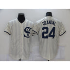 Chicago White Sox #24 Yasmani Grandal 2021 Cream MWATKINS Navy Field of Dreams Name Flex Base Stitched Jersey