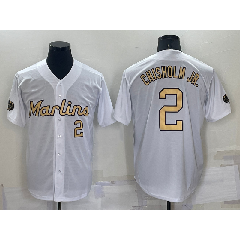 Miami Marlins #2 Jazz Chisholm Jr Number White MWATKINS 2022 All Star Stitched Cool Base Jersey