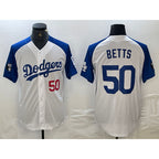 Los Angeles Dodgers #50 Mookie Betts Number White Blue MWATKINS Fashion Stitched Cool Base Limited Jerseys