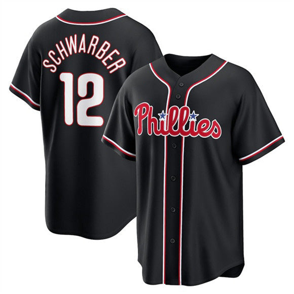 Philadelphia Phillies #12 Kyle Schwarber Fashion Black MWATKINS Out Stitched Jersey