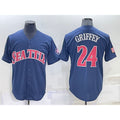 Seattle Mariners #24 Ken Griffey Navy Blue MWATKINS Fashion Stars Stripes Cool Base Independence Day Jersey