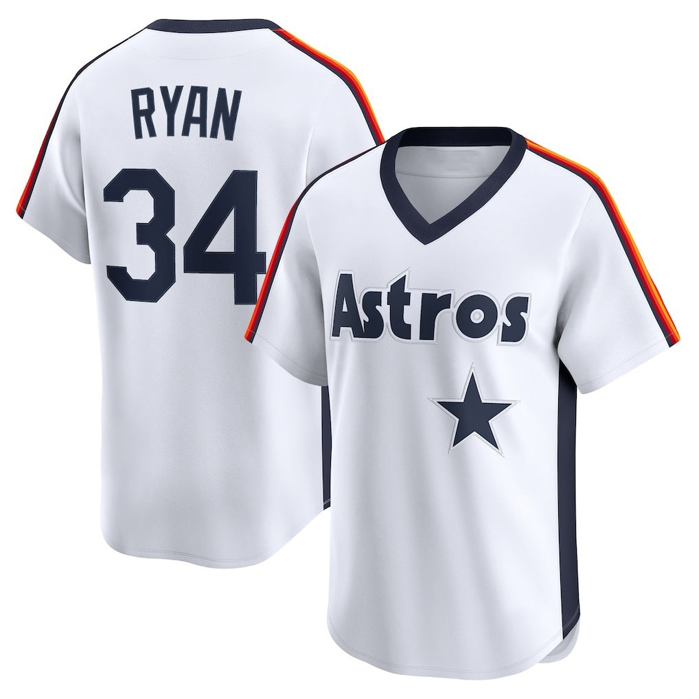 Houston Astros #34 Nolan Ryan White MWATKINS Throwback Cooperstown Collection Limited Jersey
