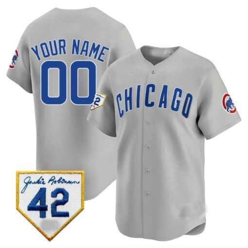 Custom Chicago Cubs 2024 Jackie Robinson Patch Vapor Premier Limited Jersey V2 ¨C Gray MWATKINS