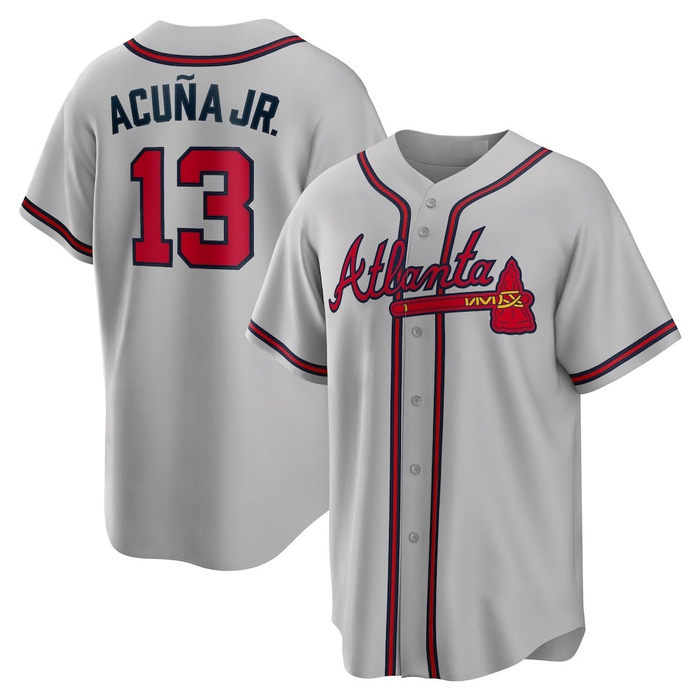 Atlanta Braves #13 MWATKINSld Acuna Jr. Gray MWATKINS Road Replica Player Name Jersey