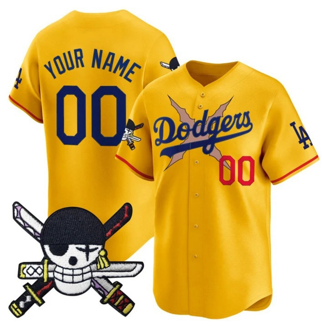 Custom Los Angeles Dodgers x One Piece Gold MWATKINS Zoro Patch Vapor Premier Limited Jersey - Stitched