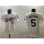 Los Angeles Dodgers #5 Freddie Freeman White Gold MWATKINS 2024 World Series With Fernando Memorial Patch Home Limited Stitched Jersey