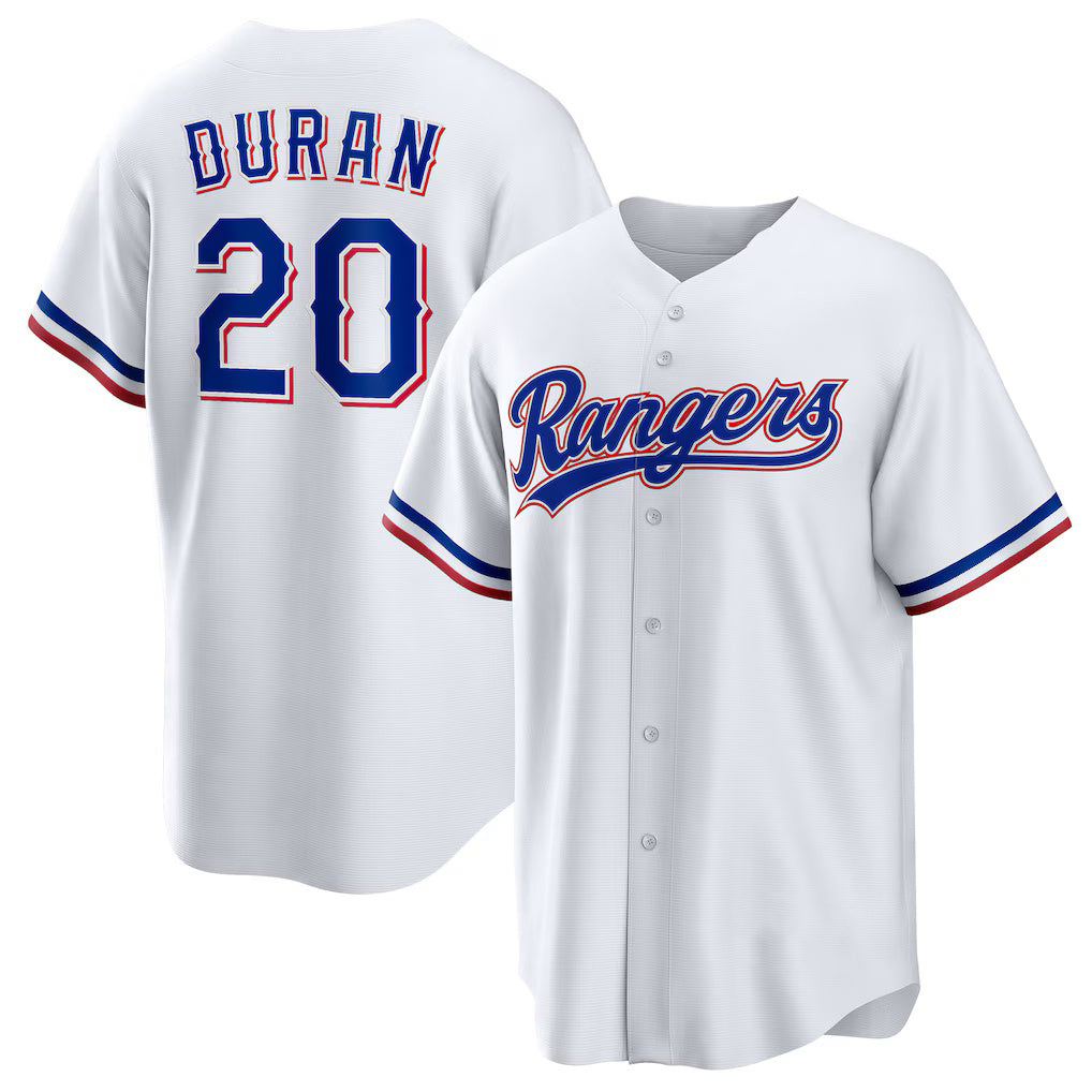 Texas Rangers #20 Ezequiel Duran White MWATKINS Home Replica Jersey
