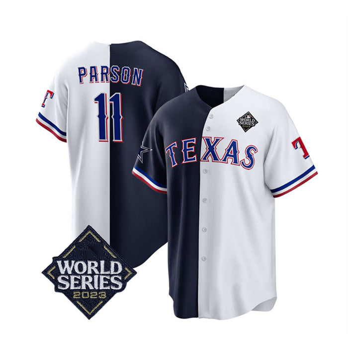 Texas Rangers & Cowboys #11 Micah Parsons Navy White MWATKINS Splite 2023 World Series Splite Stitched Jersey