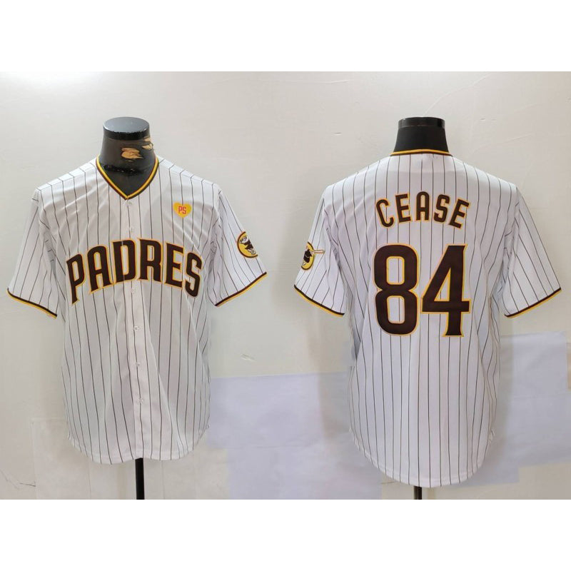San Diego Padres #84 Dylan Cease White MWATKINS Team Logo With PS Patch Stitched Cool Base Jersey