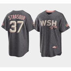 Washington Nationals #37 Stephen Strasburg 2022 Grey MWATKINS City Connect Cherry Blossom Cool Base Stitched Jersey