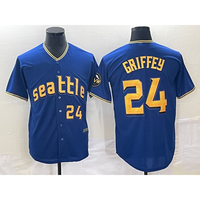 Seattle Mariners #24 Ken Griffey Number Blue MWATKINS 2023 City Connect Cool Base Stitched Jersey 2