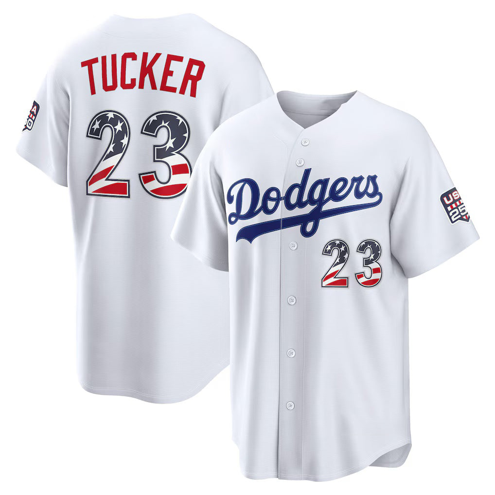 Los Angeles Dodgers #23 Kyle Tucker USA 250 Fourth of July Home Stadium Jersey - White MWATKINS