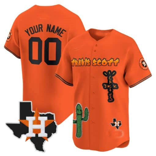 Custom Houston Astros Cactus Jack Patch Vapor Premier Limited Jersey V9 ¨C Orange MWATKINS