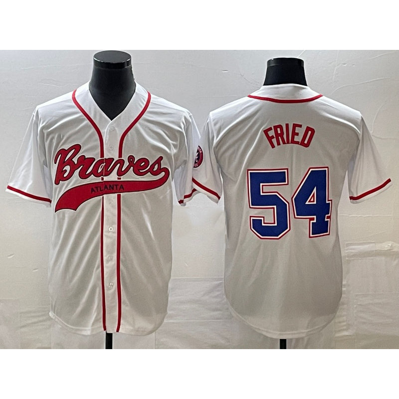 Atlanta Braves #54 Max Fried White MWATKINS Cool Base With Patch Stitched Jersey